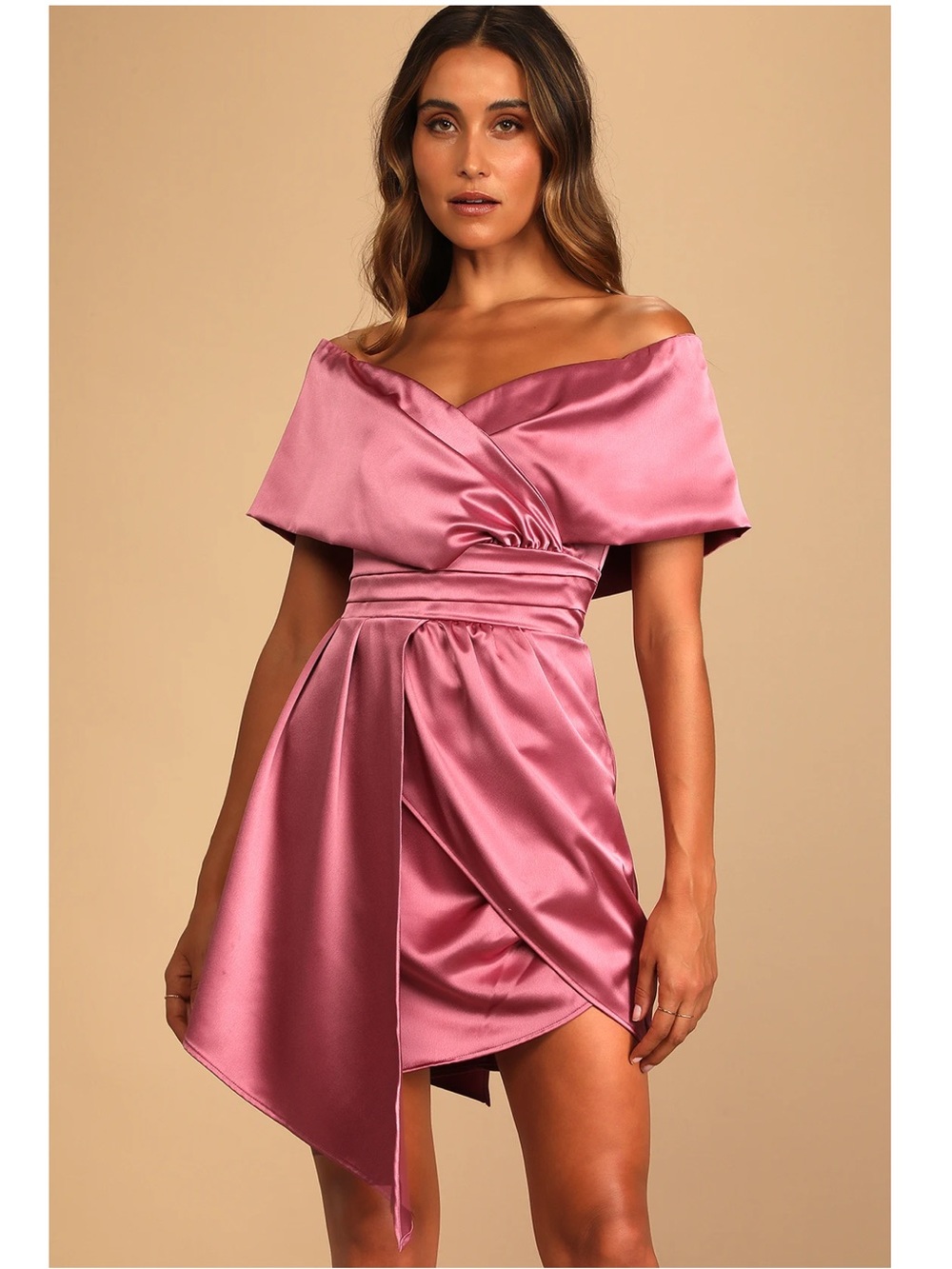 Lulus Always Celebrating Mauve Pink Satin Off-Shoulder Mini Dress XXL